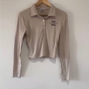 Rue21 Beige Button Down Cropped Shirt